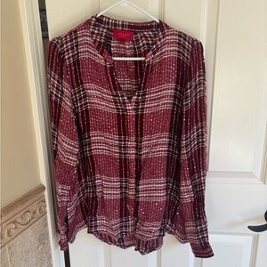 Jennifer Lopez Burgundy Plaid Blouse